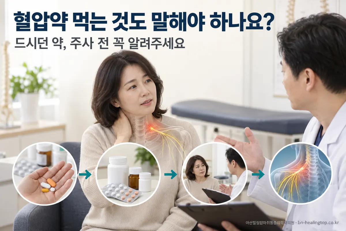 신경주사 전에 먹는 약까지 말해야 하나요?