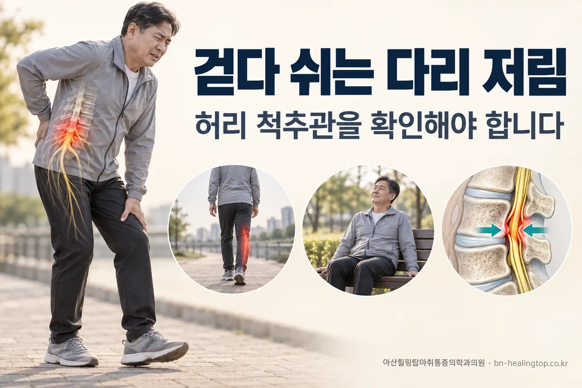 걷다가 다리가 저려 자꾸 쉬게 된다면, 허리 척추관을 확인해야 합니다