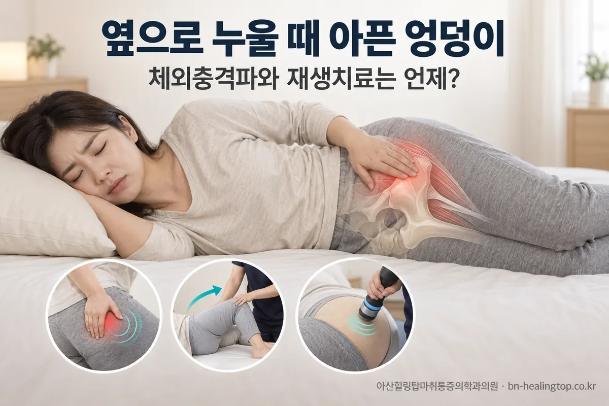 옆으로 누울 때 아픈 바깥쪽 엉덩이, 체외충격파와 재생치료는 언제 들어가나요?